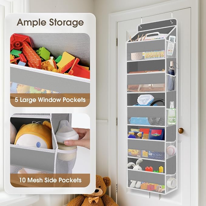 2 Pcs Over The Door Organizer Large Capacity Hanging Storage Room Organizer | 40 lb Capacity, Ultra-Sturdy, Foldable, Mesh Design with Clear Window, Space-Saving Organizer for Pantry, Nursery & Closet - Image 4