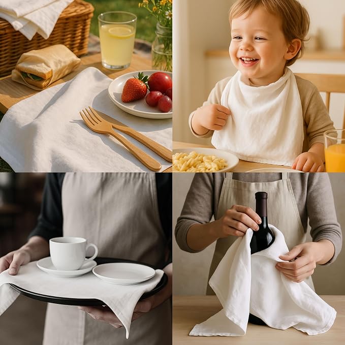 Thick Cotton Napkins – Flour Sack Napkin for Kitchen, Set of 24 (18"x18"), 100% Cotton, Highly Absorbent Hand Towels, Reusable Baking Cloths for Bread Proofing, Pastry & Tea Towels – White - Image 5