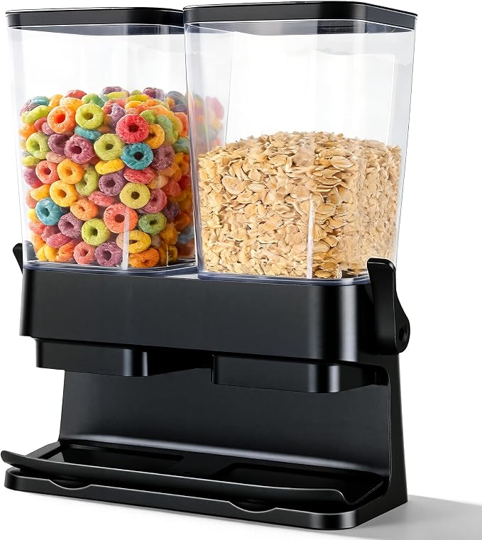 Cereal Dispenser Countertop 2 Pack, Double 3L Airtight | Cereal Storage Container for Kitchen Pantry, Large Capacity Clear Dry Food Organizer For Cereal, Nuts, Coffee Beans, Pet Food by adorabby