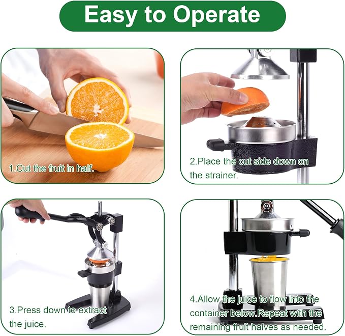 Heavy Duty Cast Iron Manual Juicer, Labor-Saving Lever Citrus Press for Orange Lemon Pomegranate, High Yield Hand Press Fruit Squeezer, Commercial Countertop Juicer with 500ml Stainless Steel Cup - Image 2