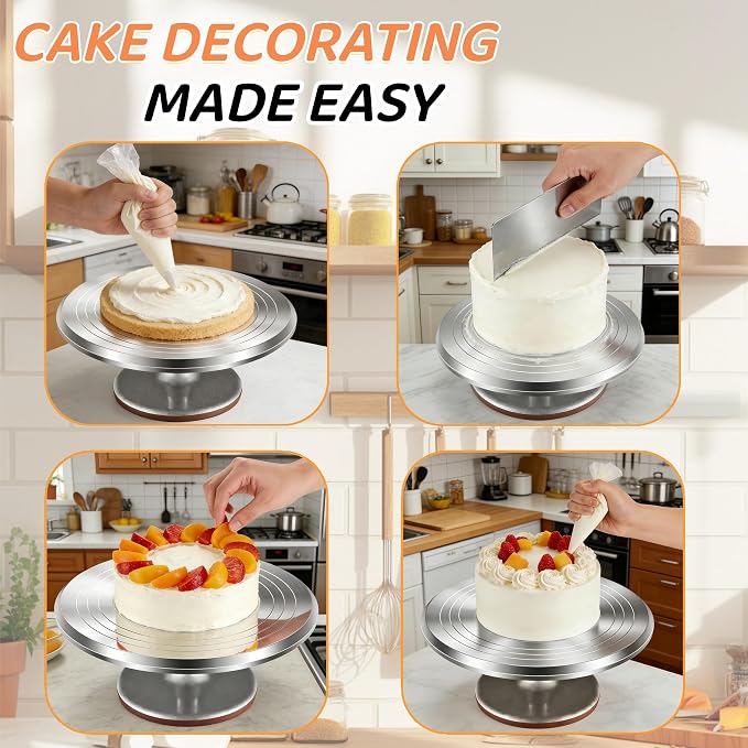 12-Inch Aluminum Alloy Cake Turntable for Frosting, Ultra-Smooth Rotating Icing Stand with Non-Slip Base, Heavy-Duty Decorating Rotating Cake Stand for Baking, DIY Crafts, and Cake Decoration - Image 6