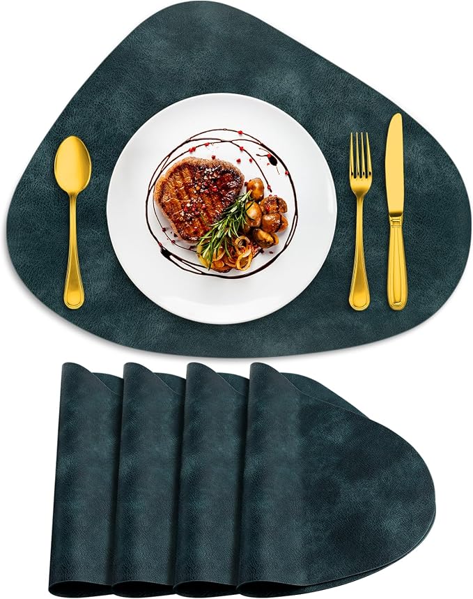 ADRIMER Placemats, Heat Resistant Round Placemats Set of 4 Washable 13 x 17 Inch, Waterproof Table Mats Wipeable for Kitchen, Dining Room Table Christmas Decor, Dark Blue by Adrimersdreamistobeanindispensablecompanioninyourlife