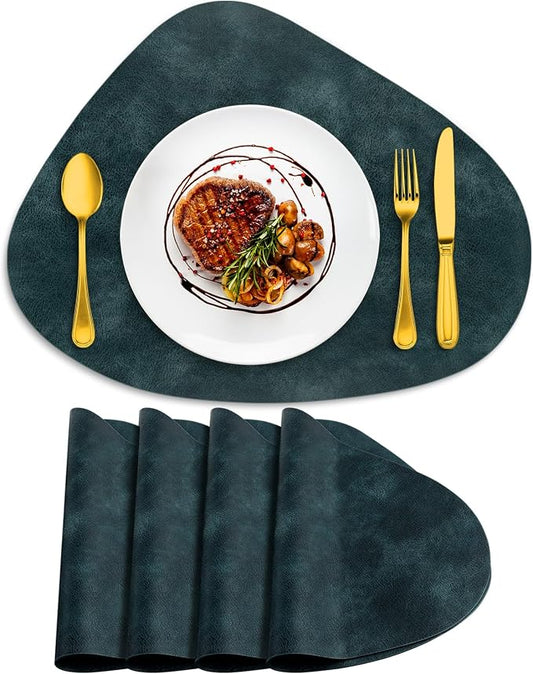 ADRIMER Placemats, Heat Resistant Round Placemats Set of 4 Washable 13 x 17 Inch, Waterproof Table Mats Wipeable for Kitchen, Dining Room Table Christmas Decor, Dark Blue by Adrimersdreamistobeanindispensablecompanioninyourlife