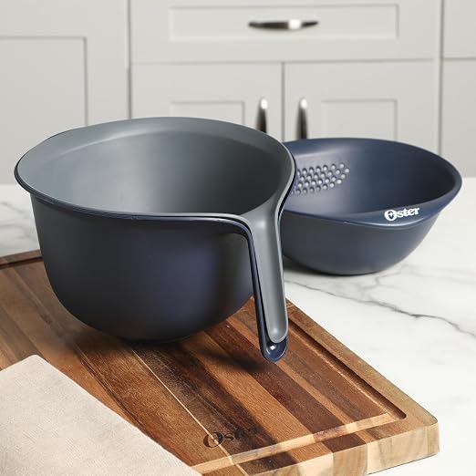 Oster Bluemarine 3 Piece PP Stackable Space-Saving Colander and Mixing Bowl Set - Image 4