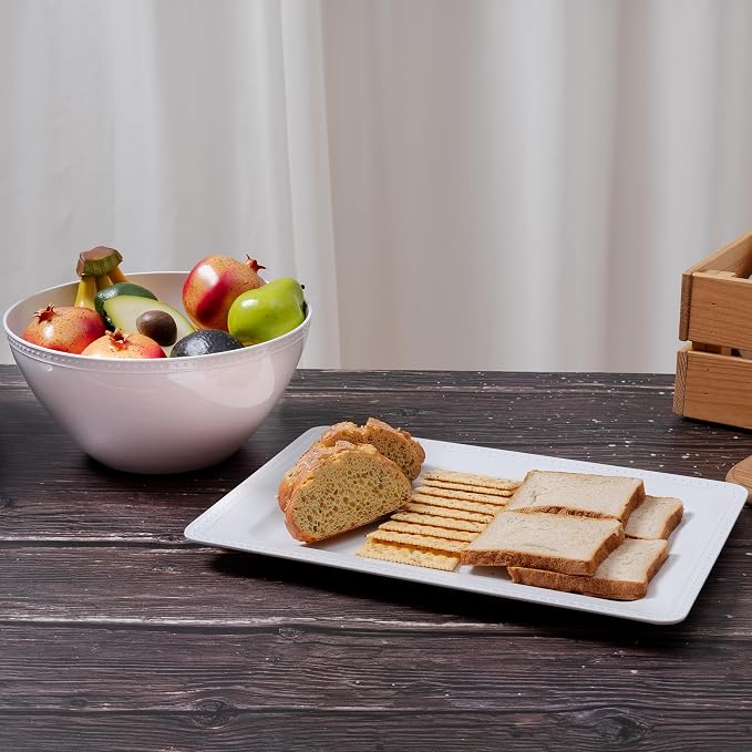 Melamine Beaded Serving Platters for Appetizer, Veggie, Charcuterie,Dessert, Set of 4, White Serving Trays for Party & Entertaining, Large Unbreakable Rectangular Party Platters, Dishes - Image 2