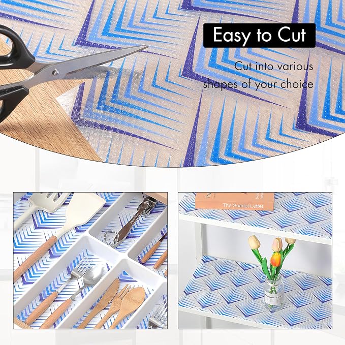 Cooyes Shelf Liner for Kitchen Cabinets – Non-Adhesive Waterproof Drawer Liner – Durable EVA Material Easy-to-Cut Shelf Paper for Refrigerator, Cupboard, Dresser with Modern Pattern - Image 5