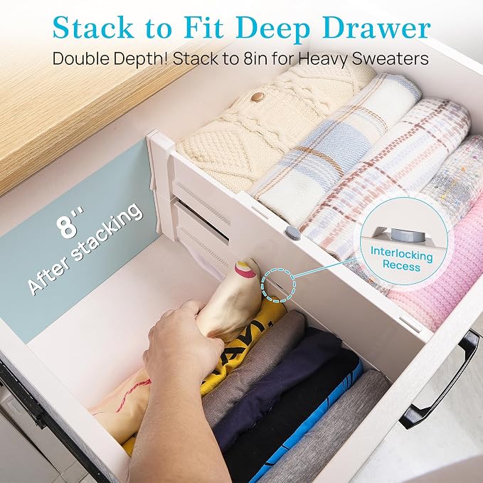 Vtopmart 4 Pack Drawer Dividers for Clothes, 4" High 11.3"-17" Adjustable Expandable Dresser Drawer Organizer, Plastic Drawers Separators for Dresser, Baby Clothes, Underwear, Kitchen & Office Storage - Image 4