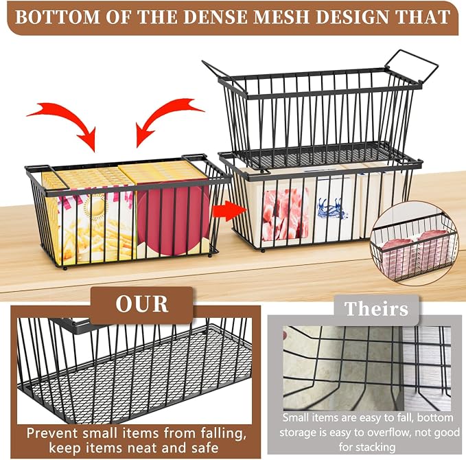 Enhanced Leak-Proof Bottom, Freezer Organizer Bins for 7 Cu.Ft,4 Pack | Stackable Chest Freezer Organizer Bins, Baskets with Handles, Leak-proof Wire Storage Container Baskets for Sort Frozen Meats - Image 2