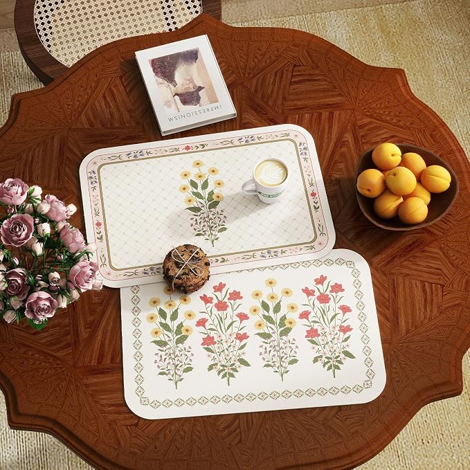 Vinyl Waterproof Placemats Set of 6 Rectangular,12"*17"-Bertina B | Wipeable Beautiful Print Place Mats,Stain Resistant,Heat Resistant,Everyday Meals,Kitchen,Dinning,Holiday,Decor - Image 5