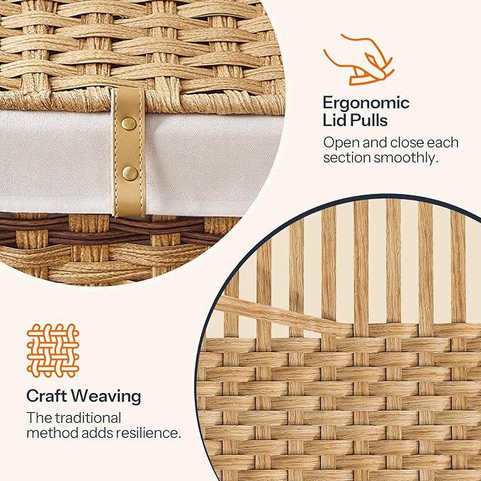 HOOBRO Storage Basket with Lid, 42.3 Gallon (160L) Wicker Storage Basket with 2 Separate Lid, Blanket Storage Bin with 2 Removable Liner Bags, for Bedroom, Laundry, Natural and Brown NL276CW01 - Image 7