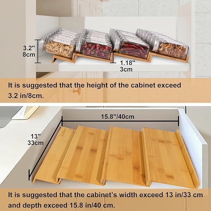 Spice Drawer Organizer with 28 Spice Jars and 216 Labels,Non-slip Rubber, Bamboo 4 Tier Spice Racks Tray Seasoning Containers for Kitchen Drawers,Cabinets,Countertops,13" Wide * 15.8" Deep - Image 2