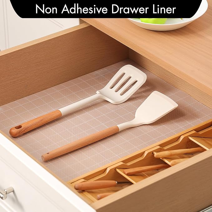 Cooyes Shelf Liner for Kitchen Cabinets – Non-Adhesive Waterproof Drawer Liner – Durable EVA Material Easy-to-Cut Shelf Paper for Refrigerator, Cupboard, Dresser with Modern Pattern - Image 2