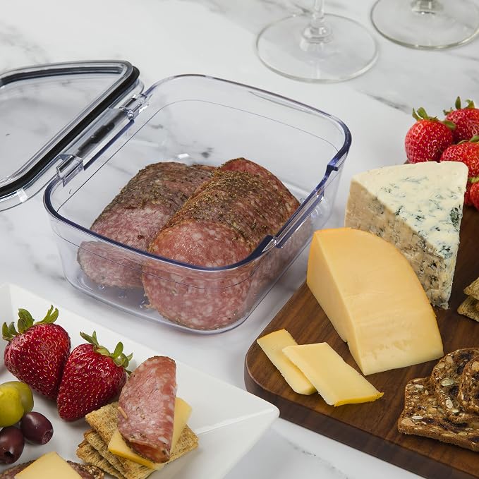 Progressive Prokeeper + Deli Storage Set: Air-Tight Silicone Sealed Containers w Grooved Bottom, Dry Erase Lid, BPA-Free, Stackable, Keeps Meats & Cheeses Fresh Longer, PKS-705C Mini Deli 0.69L - Image 6