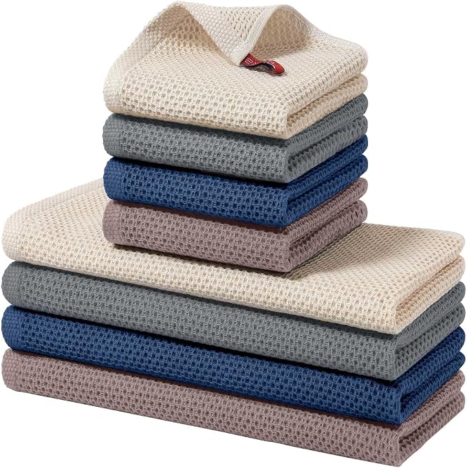 Homaxy 8 Pack 100% Cotton Kitchen Towels and Dishcloths Set, Multi-Color | 12 x 12 Inches and 13 x 28 Inches Kitchen Towels Set, Ultra Soft Absorbent Dish Cloths for Washing Dishes by Homaxy