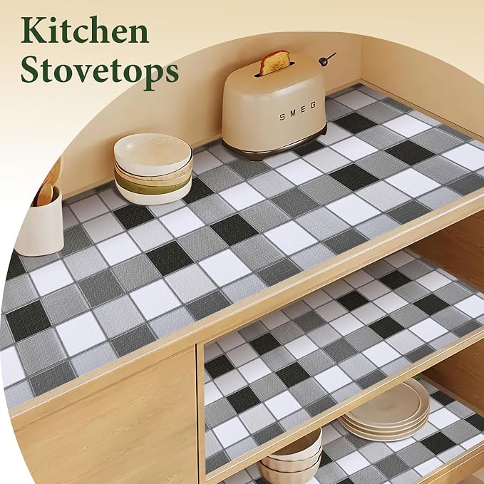 Drawer and Shelf Liner for Kitchen Cabinet: 23.6 in X 20 Ft Non Slip | Waterproof Shelf Paper Non Adhesive Refrigerator Liners Gray Mosaic Easy Liners for Bathroom - Image 3