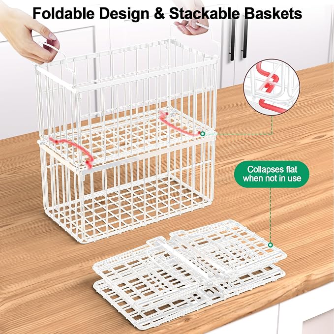 Freezer Organizer Bins, 4 Pack Big Baskets for 5/ 7 Cu.FT Deep Freezer | Stackable Chest Freezer Organizer Bins, Foldable Baskets with Handles, White Storage Container Baskets for Sort Frozen Meats - Image 3