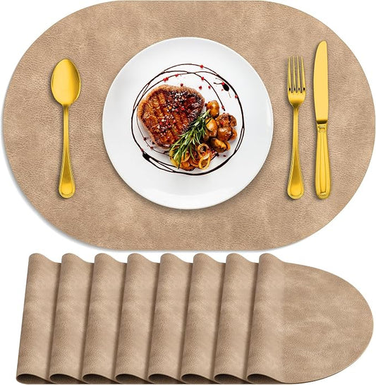 ADRIMER Placemats, Heat Resistant Oval Placemats Set of 8 Washable 12 x 17 Inch, Waterproof Table Placemats Set of 8, Wipeable Faux Leather Placemats for Kitchen, Dining Room, Apricot by Adrimersdreamistobeanindispensablecompanioninyourlife