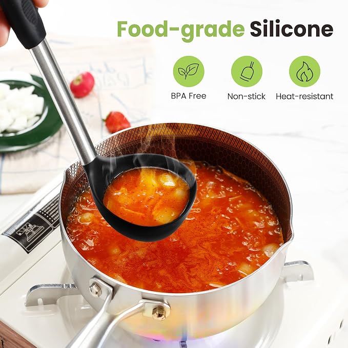 Fyvva 35 Pcs BPA Free Silicone Kitchen Utensils Set Stainless Steel Handles | Food Grade Silicone, Heat Resistant, Safe for Nonstick Cookware, Dishwasher Safe, Black with Holder, for Cooking & Baking - Image 2
