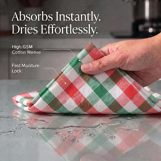 Urban Villa Kitchen Towels Cotton Dish Towels 20”x30” (Set of 6)Red/Grn/Wht - Image 2