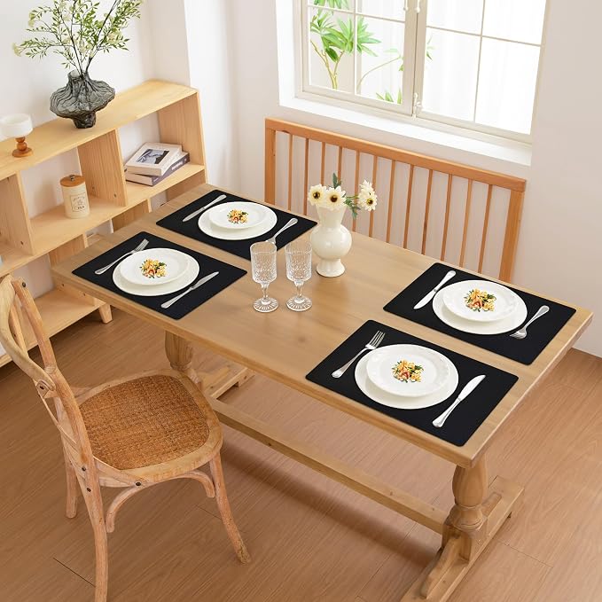 FROMHEART Faux Leather PU Placemats Set of 6 (Black,11.8" x 17") | Waterproof,Heat/Oil Stain-Resistant Table Mat–Reversible,Non-Slip,Easy to Clean Place Mats for Kitchen,Dining,Indoor/Outdoor - Image 2