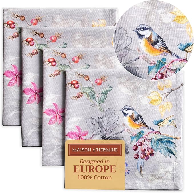 Maison d' Hermine Cloth Napkins Set of 4 Reusable 100% Cotton (20" x 20") | Everyday Square Napkins Cloth Washable Dinner Wedding Restaurant Hotel Kitchen Thanksgiving Christmas - Equinoxe - Grey by MaisondHermine