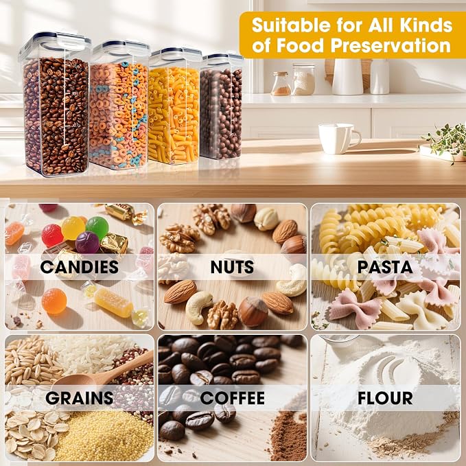 Airtight Food Containers, 4L Kitchen Storage Box, Pack of 4, Sealed Plastic Food Jars with Lids for Storing Cereal Pasta Flour Pets - Image 3