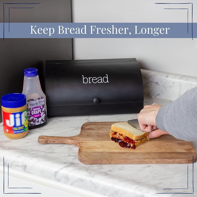 AuldHome Design Farmhouse Black Bread Box; Retro Vintage Style Enamel Countertop Bread Bin - Image 3