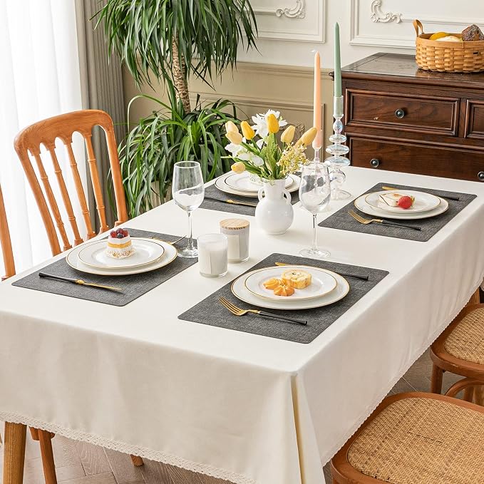 Romanstile Vinyl Placemats Set of 6, Reversible Faux Leather Heat Resistant Wipeable Table Mats, Waterproof Washable Non-Slip Table Placemats for Dining/Kitchen/Party/Outdoor (Dark Gray, 12" x 17") - Image 2