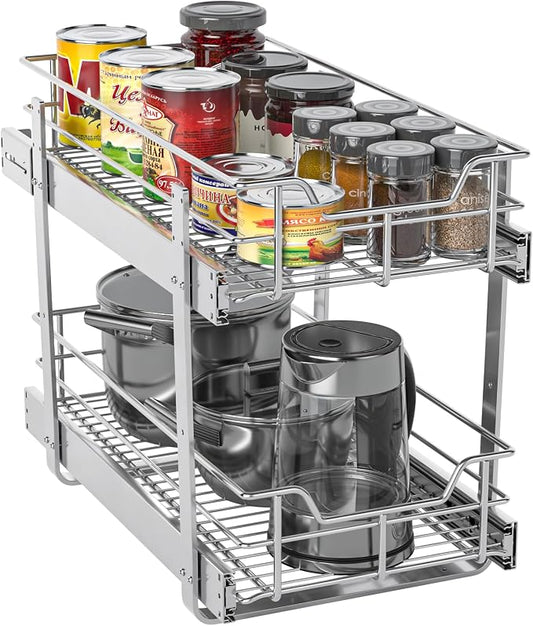 ZOINLIY Pull Out Cabinet Organizer,Slide Out Kitchen Organizers and Storage | Heavy Duty Drawer Cupboard Storage Basket, Smooth Sliding, Chrome Finish by ZOINLIY