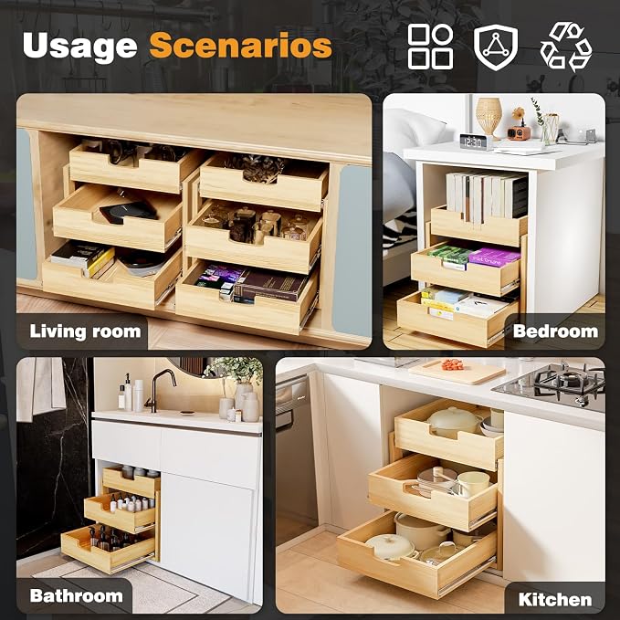 Pull Out Cabinet Organizer, 20''W×21''D Sliding Drawers for Cabinets, 3 Tier Soft Close Slide Out Wooden Pull out Drawers, Base Cabinet Organization for Kitchen, Pantry, Bathroom - Image 7