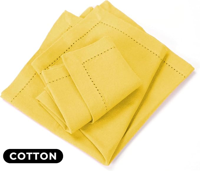 Bedding Craft Cotton Dinner Napkins Set of 12 – 18x18 Sand Yellow with Hemstitched Mitered Corners – Machine Washable Fabric Napkins for Thanksgiving, Weddings & Cocktails - Image 2