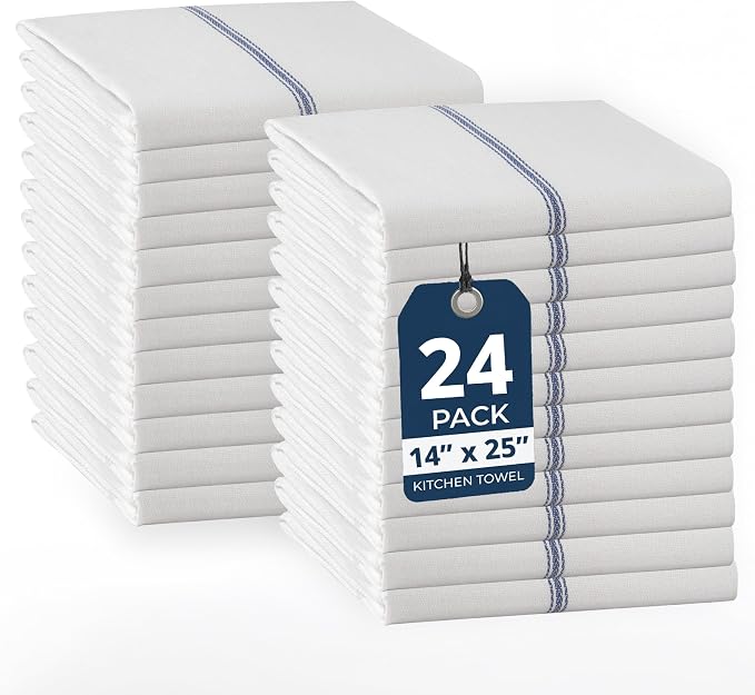 LANE LINEN Kitchen Towel Set - 24 Pack 100% Natural Cotton Absorbent Dish Towels for Kitchen, Reusable Wash Cloths, Machine Washable Hand Cloth, 14"x25", Soft & Durable - Blue Stripe by LaneLinen