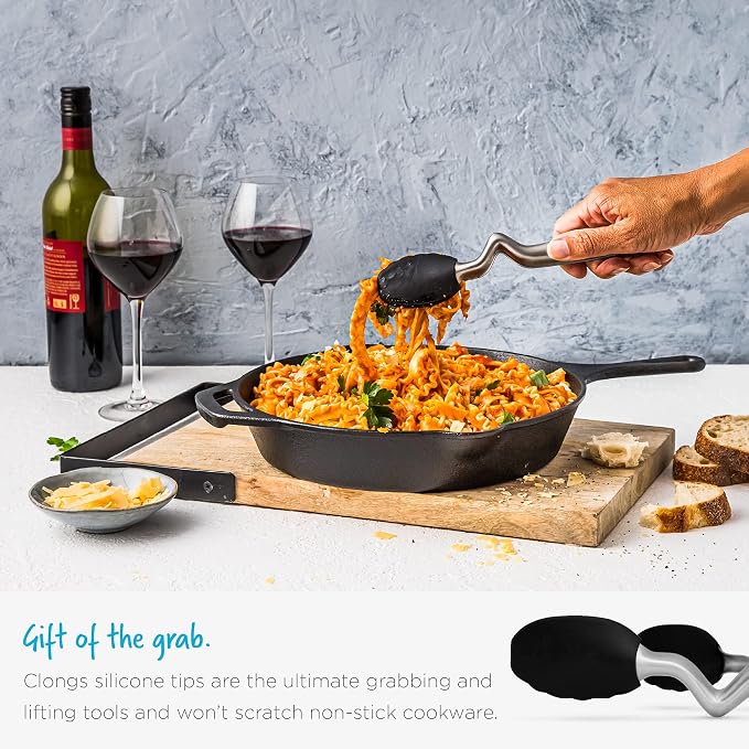 Dreamfarm Clongs Grippy Silicone & Stainless Steel Kitchen Cooking Tongs with Click-Lock Open & Close - 9" Black | Stainless steel, strong-grip non-stick safe tips, one-handed button lock open and close, sit-up handles for mess free benches - Image 7