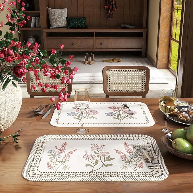 Vinyl Waterproof Placemats Set of 6 Rectangular,12"*17"-Helena D | Wipeable Beautiful Print Place Mats,Stain Resistant,Floral Pattern,Everyday Meals,Kitchen,Dinning,Holiday,Decor - Image 3