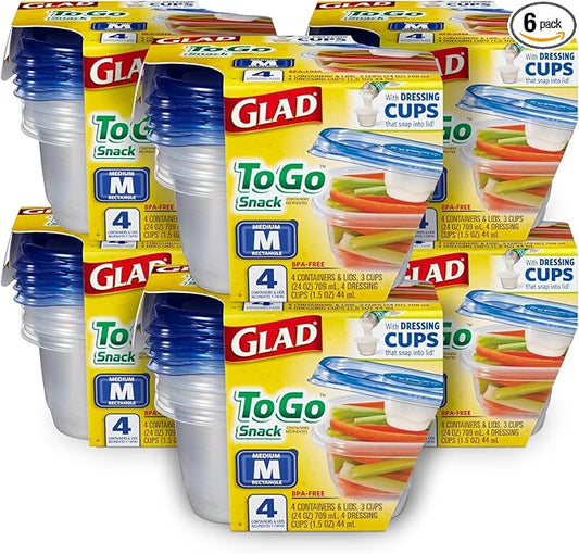 Glad GladWare To Go Lunch Containers with Dressing Cup, 32 Oz, 4 Ct, 6-Pk | Built-in compartment keeps sauces separate, ideal for salads and packed lunches, freezer safe by GladTrashFoodStorage