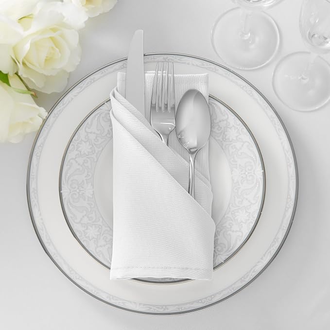 Lann's Linens Set of 12 Cloth Dinner Napkins, 20-inch Polyester Napkins, Washable and Reusable Fabric for Weddings, Hotels, Restaurants - White - Image 4