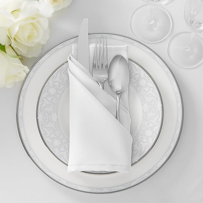 Lann's Linens Set of 12 Cloth Dinner Napkins, 17-inch Polyester Napkins, Washable and Reusable Fabric for Weddings, Hotels, Restaurants - White - Image 4