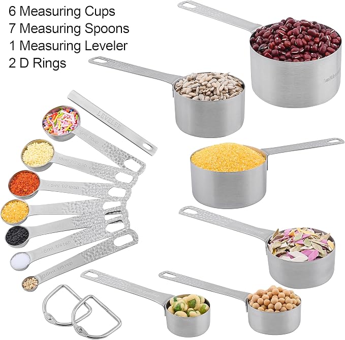 Measuring Cups and Spoons Set of 14, 18/8 Stainless Steel Measuring Cups Spoons Set, 6 Measure Cups and 7 Measure Spoons with Leveler - Image 3