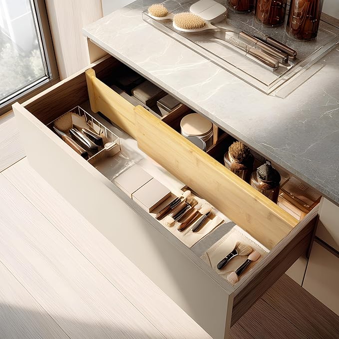 VaeFae 3 Pack Bamboo Drawer Dividers, 4" High Adjustable 16.6" - 21.8" Clothes Drawer Organizers, Expandable Separators for Bedroom/Bathroom/Kitchen/Office Storage - Image 5