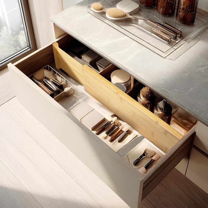 VaeFae 6 Pack Bamboo Drawer Dividers, 4" High Adjustable 16.6" - 21.8" Clothes Drawer Organizers, Expandable Separators for Bedroom/Bathroom/Kitchen/Office Storage - Image 5