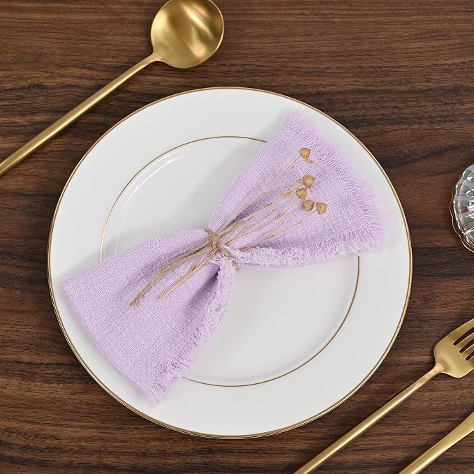 60 Pack Lavender Napkins Cotton Linen Napkin 16 x 16 Inch Handmade with Fringe Soft Lilac Napkins Cloth Washable Rustic Dinner Napkin Cloth for Wedding Party Dinner Table - Image 4
