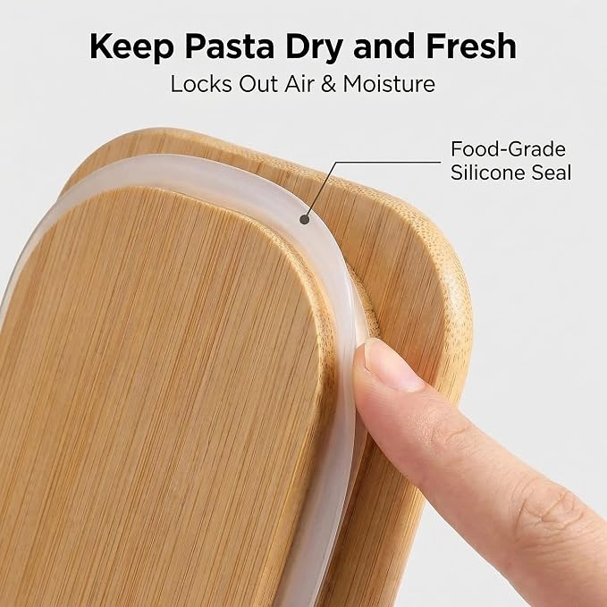 Pasta Storage Containers 3 Pack, 78oz Square Airtight Glass Spaghetti Container with Bamboo Lids, Tall Glass Pasta Storage Jar for Pantry Organization Spaghetti Linguine Fettuccine Cereal - Image 4