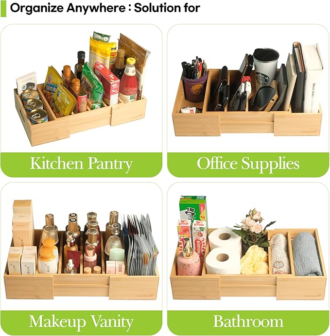 CLEANCLUE Expandable Kitchen Cabinet Organizer for Food Storage Container Lids, Bamboo Drawer Caddy Adjustable Dividers, Box for Kitchen Storage and Organization, Lids Organizer for Cabinet (Natural) - Image 5