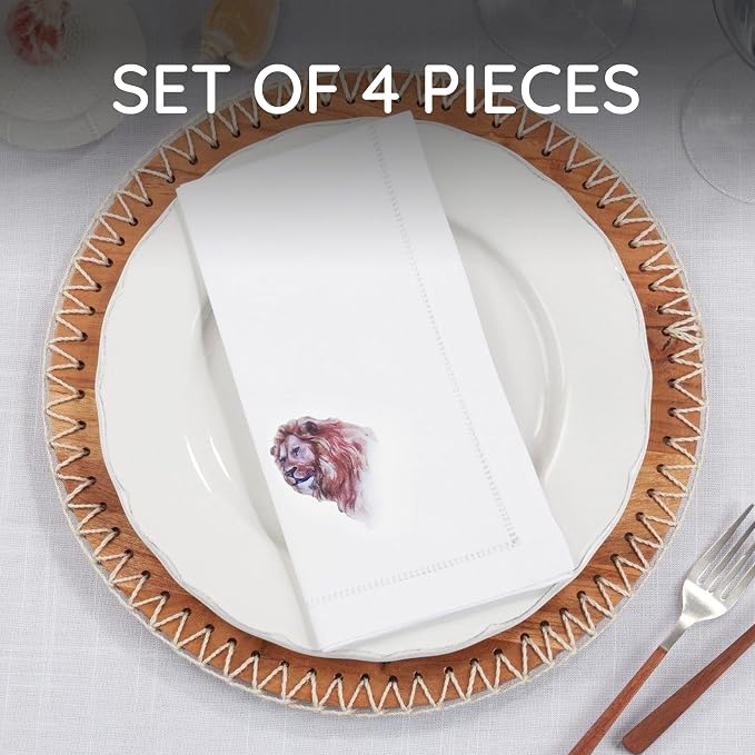 Cloth Tea Napkins Set of 4, Wildlife Print Cloth Napkins, Reusable Cotton Table Napkins for Dinners, Parties, Coffee and Cocktail Settings, 20x20 Inches (Lion) - Image 2