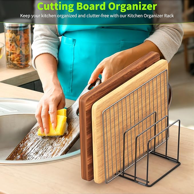Kitchen Organizer Rack - 4-Slot Heavy-Duty Holder for Cutting Boards,Cookware – Rust-Resistant, Space-Saving Design with Non-Slip Feet for Countertop and Cabinet Storage (1 Pack) - Image 5
