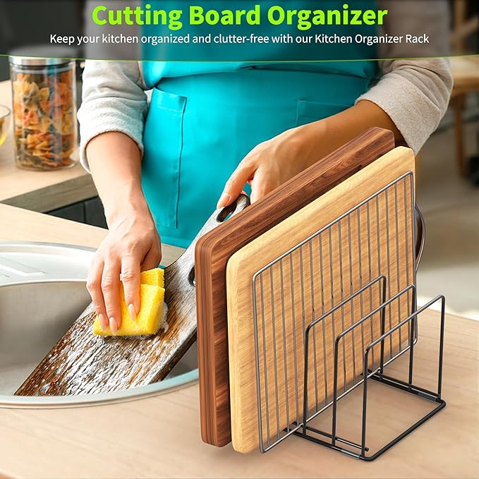 Kitchen Organizer Rack - 4-Slot Heavy-Duty Holder for Cutting Boards,Cookware – Rust-Resistant, Space-Saving Design with Non-Slip Feet for Countertop and Cabinet Storage (2 Pack) - Image 5