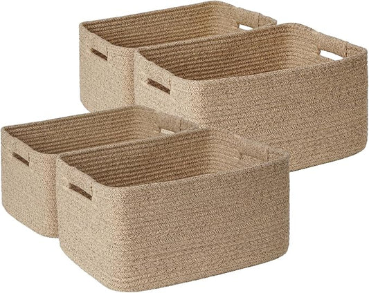 4 Pack Large Storage Basket for Organizing, 17.5"x13"x7" Woven Basket for Shelves, Closet Cube Storage Bins with Wrapped Handle, Cotton Rope Baskets for Kitchen, Clothes, Toys(Natural)) by Degeyoyo