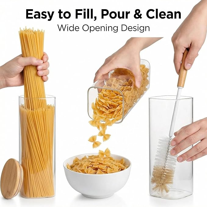 Pasta Storage Containers 3 Pack, 78oz Square Airtight Glass Spaghetti Container with Bamboo Lids, Tall Glass Pasta Storage Jar for Pantry Organization Spaghetti Linguine Fettuccine Cereal - Image 5