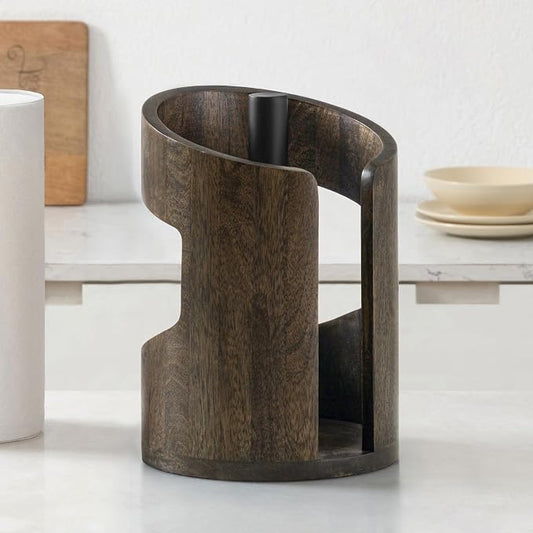 Anji Mountain Wooden Paper Towel Holder with Metal Holder, Holder Stand for Kitchen Roll Organizer & Kitchen Dining Table Home Décor, Countertop Fits Jumbo & Mega Rolls - Chocolate/Black, Arc Hold by AnjiMountain