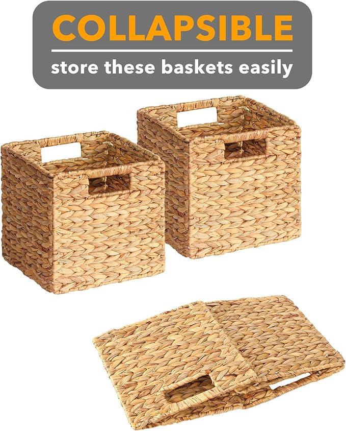 SpaceAid 4 Pack Wicker Basket, Storage Baskets for Organizing, Woven Rattan Basket with Handles for Shelves, Water Hyacinth Large Cube Organizer Storage Bin, 10.5x10.5x10.5 inch, Natural - Image 7